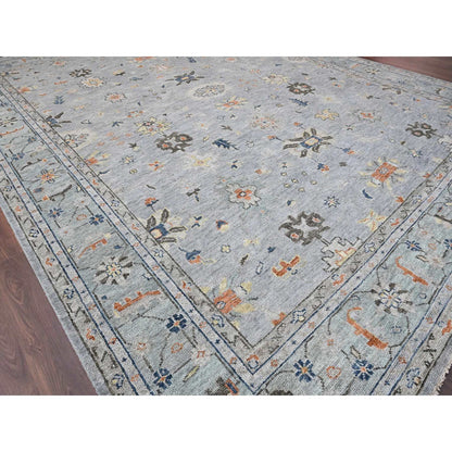 Oushak And Peshawar Wool Hand Knotted Rug Grey Sage Green  14.0X17.9 -O084129