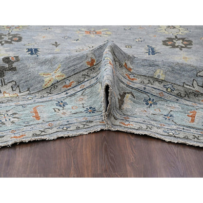 Oushak And Peshawar Wool Hand Knotted Rug Grey Sage Green  14.0X17.9 -O084129