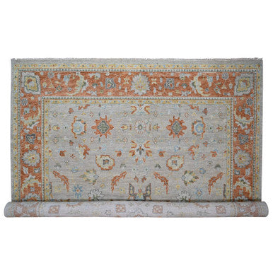 Oushak And Peshawar Wool Hand Knotted Rug Grey Rust Red 14.0X18.1 -O084130