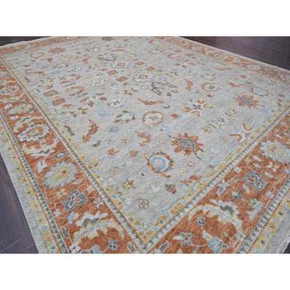 Oushak And Peshawar Wool Hand Knotted Rug Grey Rust Red 14.0X18.1 -O084130