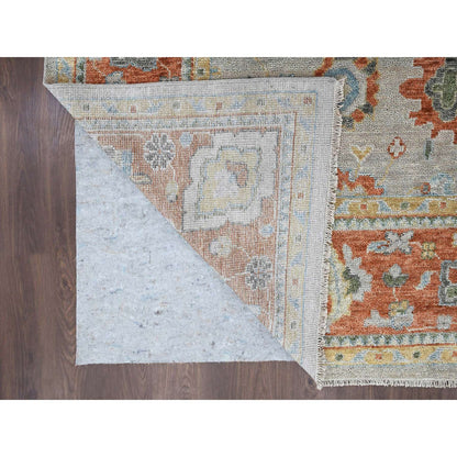 Oushak And Peshawar Wool Hand Knotted Rug Grey Rust Red 14.0X18.1 -O084130