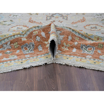 Oushak And Peshawar Wool Hand Knotted Rug Grey Rust Red 14.0X18.1 -O084130
