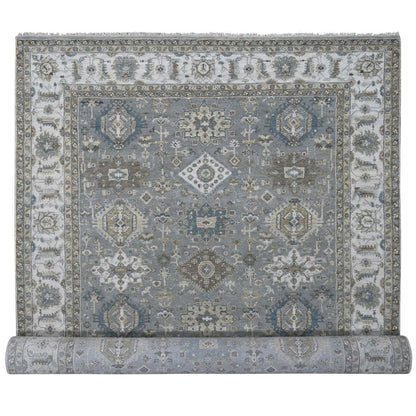 Heriz Wool Hand Knotted Rug Grey Ivory 8.2X16.3 -O084162