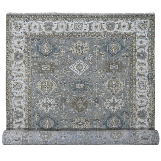 Heriz Wool Hand Knotted Rug Grey Ivory 8.2X16.3 -O084162