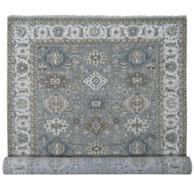 Heriz Wool Hand Knotted Rug Grey Ivory 8.2X16.3 -O084162