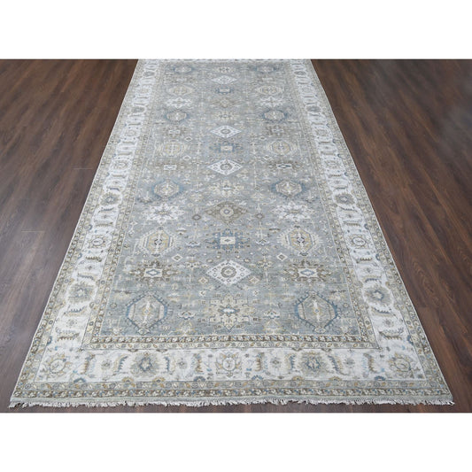 Heriz Wool Hand Knotted Rug Grey Ivory 8.2X16.3 -O084162