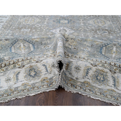 Heriz Wool Hand Knotted Rug Grey Ivory 8.2X16.3 -O084162