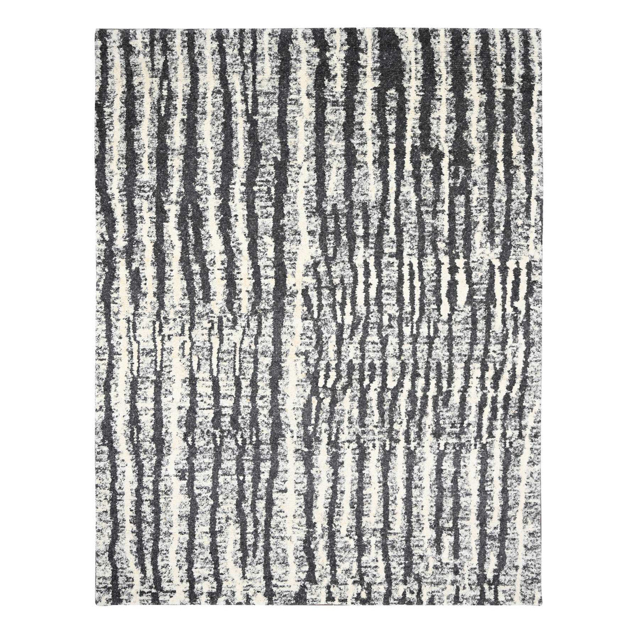 Black 9'1" x 11'8" Modern and Contemporary Hand knotted Wool Rug - Sku: O084180