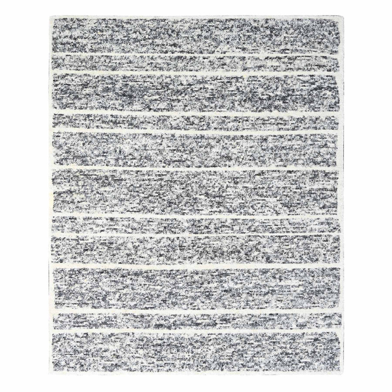 Black 8'2" x 9'10" Modern and Contemporary Hand knotted Wool Rug - Sku: O084181