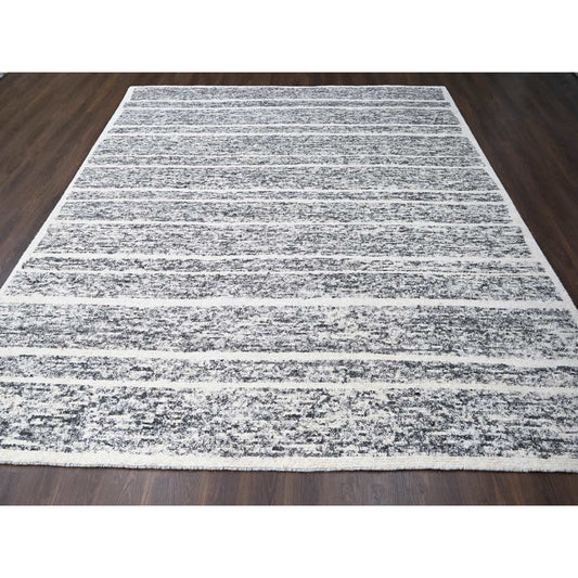 Modern and Contemporary Wool Hand Knotted Rug Black No Border 10.3X14.1 -O084183