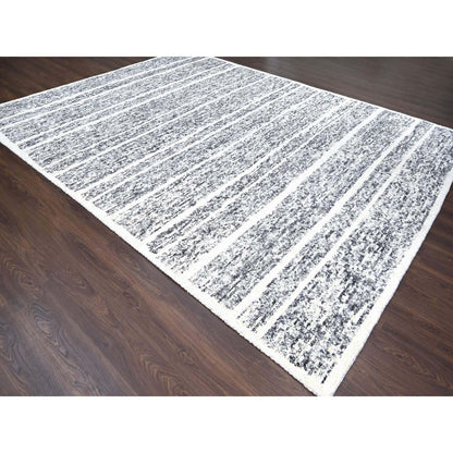 Modern and Contemporary Wool Hand Knotted Rug Black No Border 10.3X14.1 -O084183