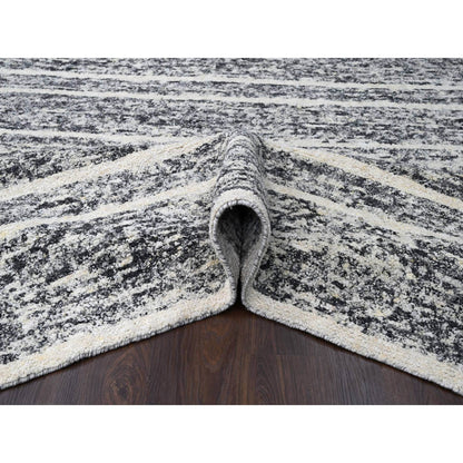 Modern and Contemporary Wool Hand Knotted Rug Black No Border 10.3X14.1 -O084183