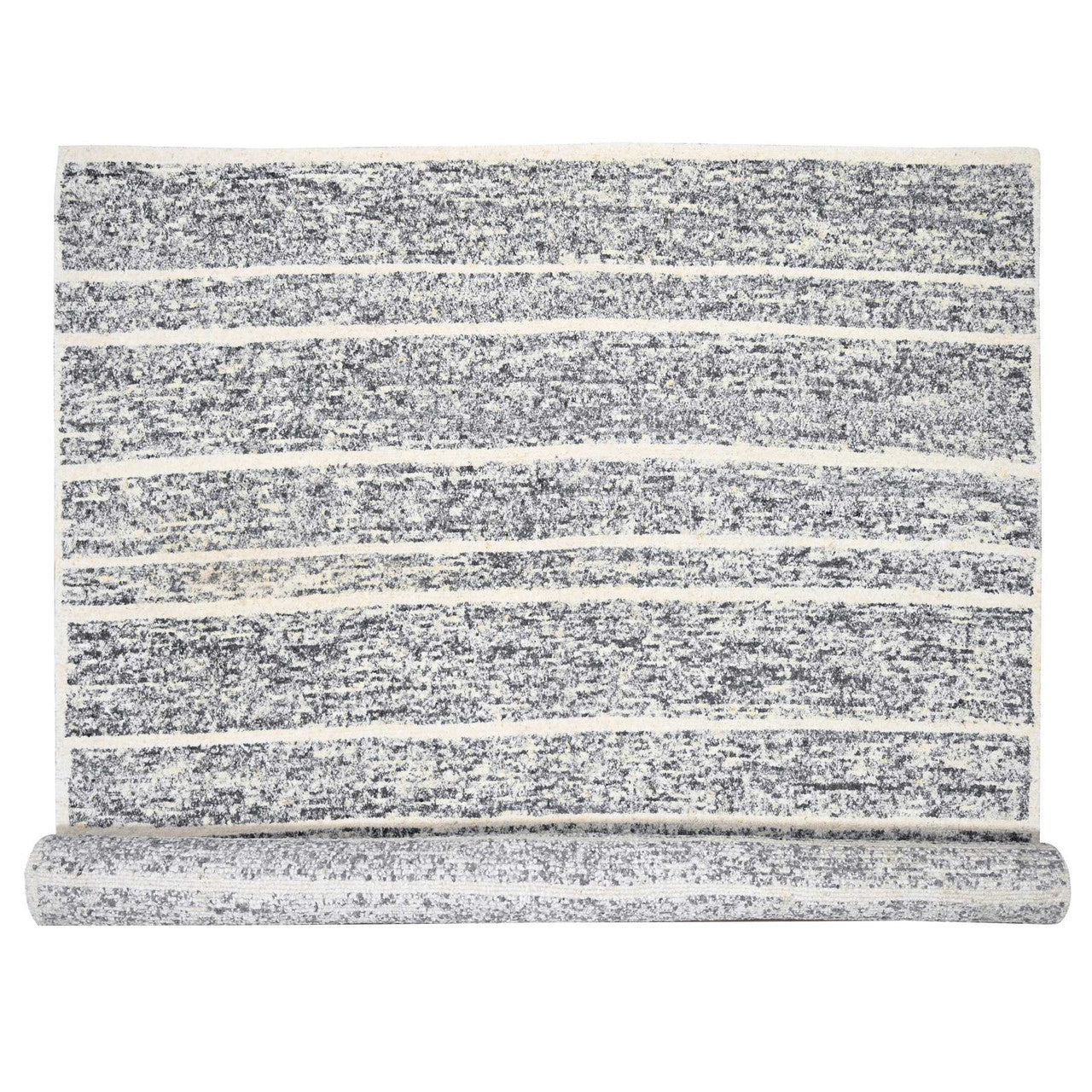 Black 12'0" x 14'9" Modern and Contemporary Hand knotted Wool Rug - Sku: O084184