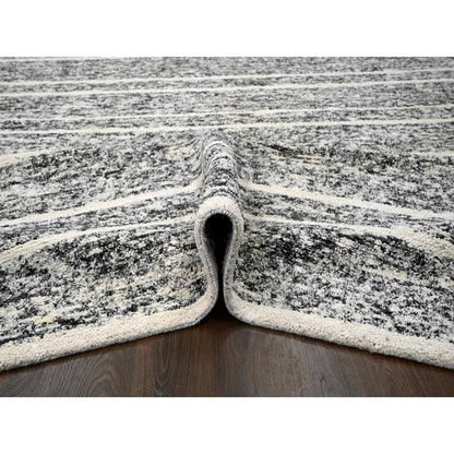 Modern and Contemporary Wool Hand Knotted Rug Black No Border 12.4X18.0 -O084185