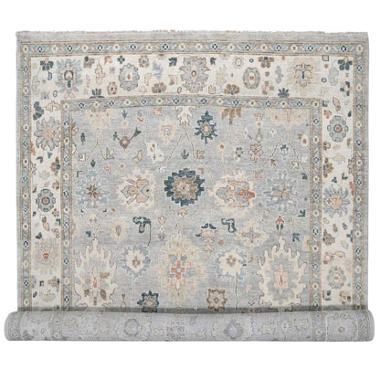 Oushak And Peshawar Wool Hand Knotted Rug Grey Ivory 12.0X17.10 -O084187