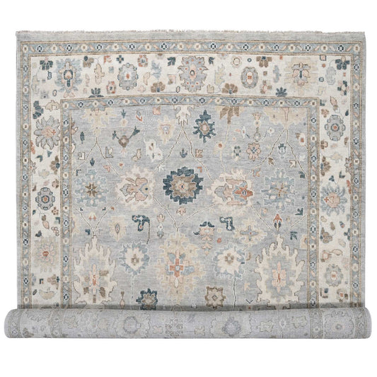 Oushak And Peshawar Wool Hand Knotted Rug Grey Ivory 12.0X17.10 -O084187