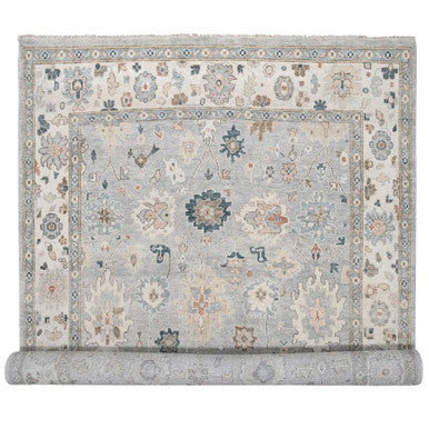 Oushak And Peshawar Wool Hand Knotted Rug Grey Ivory 12.0X17.10 -O084187