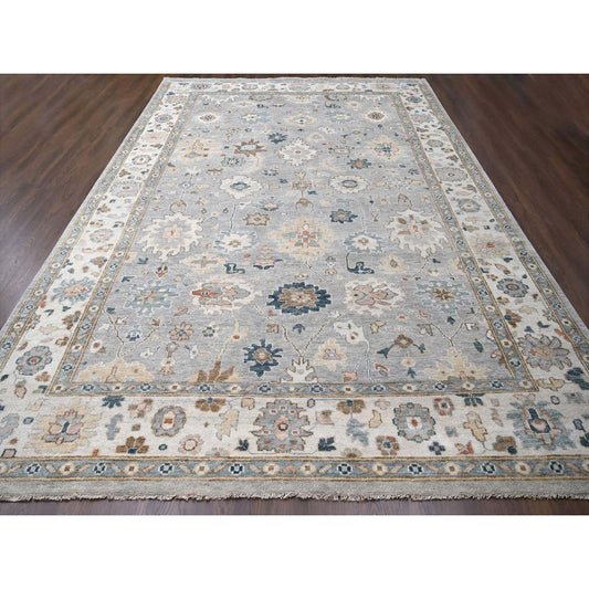 Oushak And Peshawar Wool Hand Knotted Rug Grey Ivory 12.0X17.10 -O084187