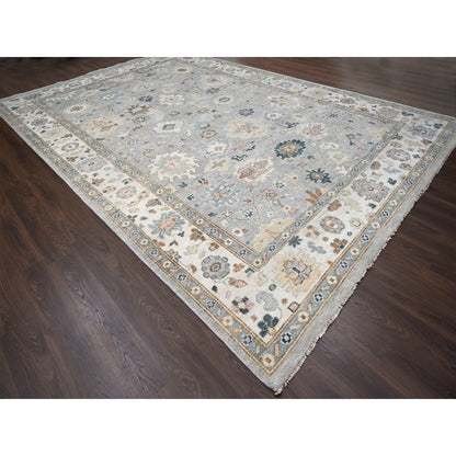Oushak And Peshawar Wool Hand Knotted Rug Grey Ivory 12.0X17.10 -O084187