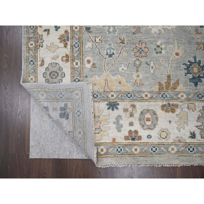 Oushak And Peshawar Wool Hand Knotted Rug Grey Ivory 12.0X17.10 -O084187