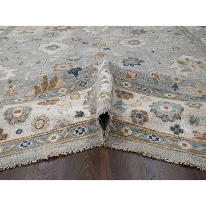 Oushak And Peshawar Wool Hand Knotted Rug Grey Ivory 12.0X17.10 -O084187