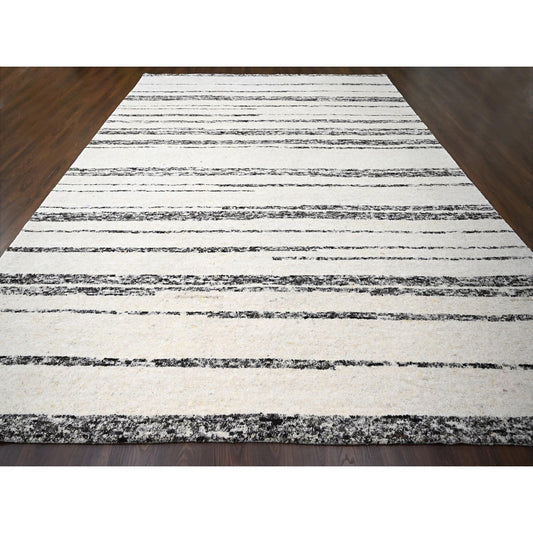 Modern and Contemporary Wool Hand Knotted Rug Ivory No Border 12.0X17.9 -O084190