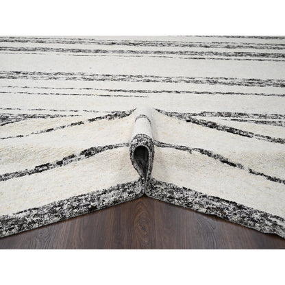 Modern and Contemporary Wool Hand Knotted Rug Ivory No Border 12.0X17.9 -O084190
