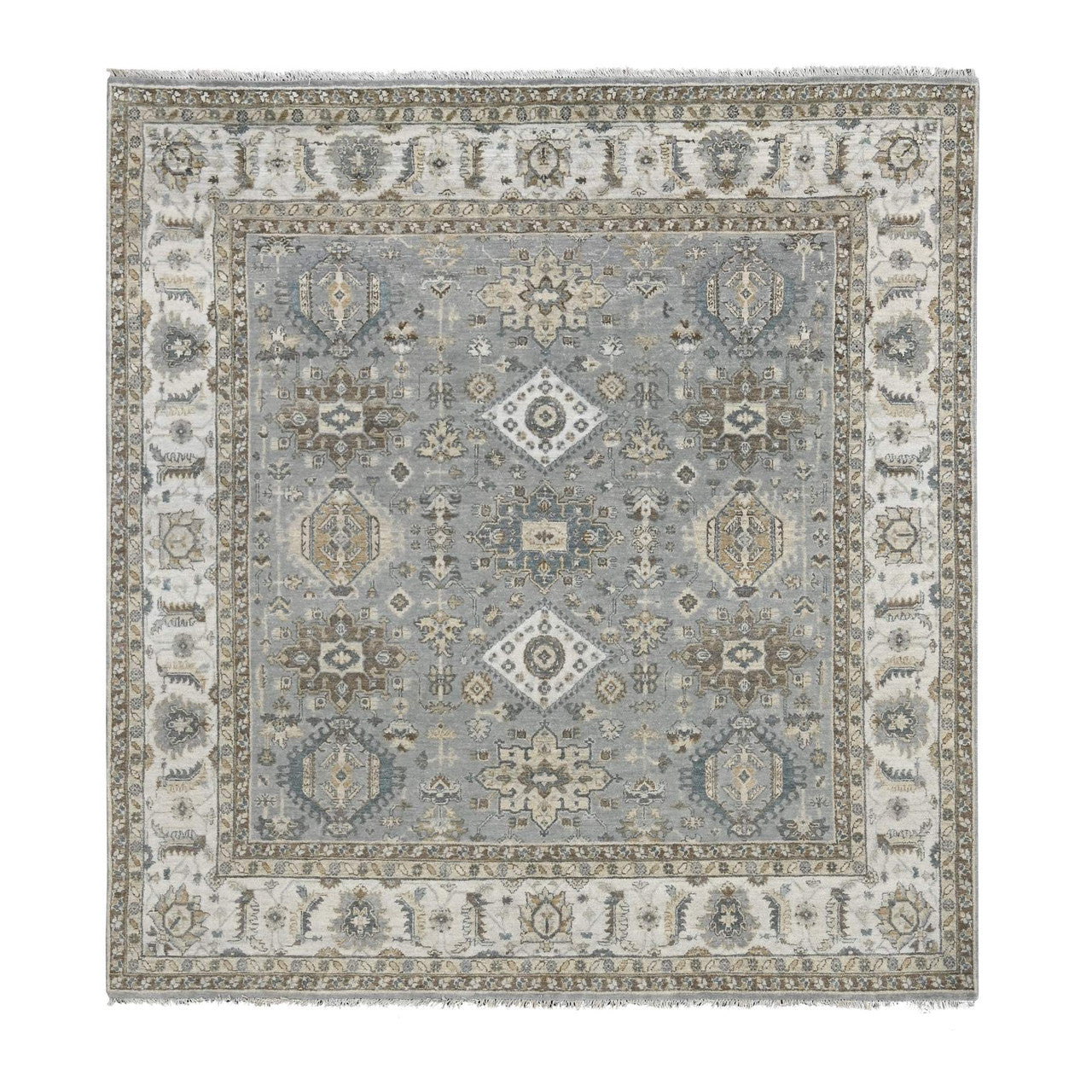 Gray 8'0" x 8'0" Heriz Hand knotted Wool Rug - Sku: O084205