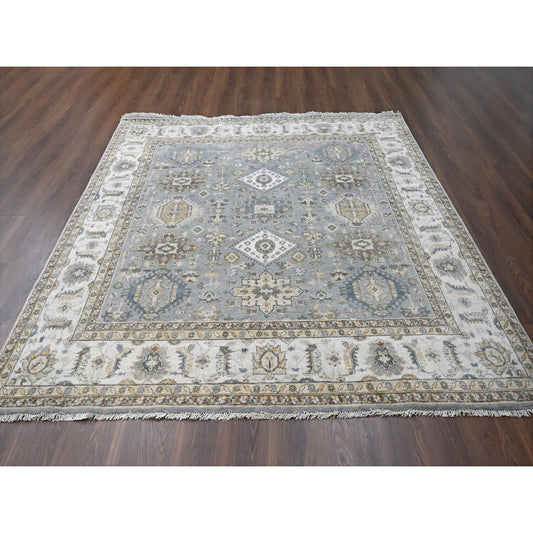 Heriz Wool Hand Knotted Rug Grey Ivory 8.0X8.0 -O084205