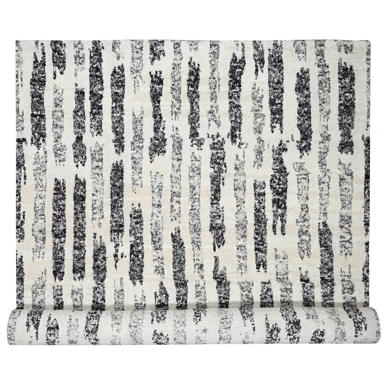 Black 12'0" x 14'9" Modern and Contemporary Hand knotted Wool Rug - Sku: O084207