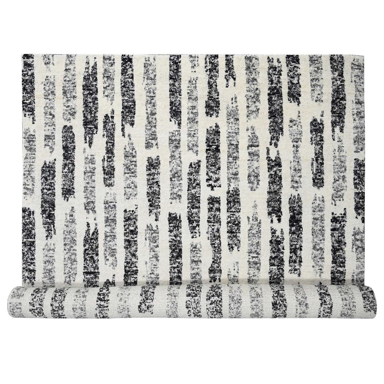 Black 12'0" x 17'9" Modern and Contemporary Hand knotted Wool Rug - Sku: O084208