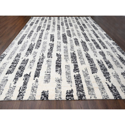 Modern and Contemporary Wool Hand Knotted Rug Black No Border 12.0X17.9 -O084208