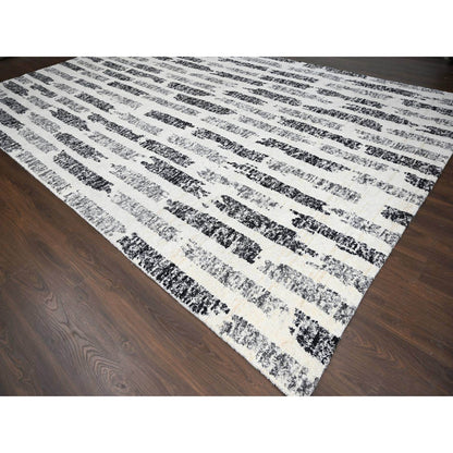 Modern and Contemporary Wool Hand Knotted Rug Black No Border 12.0X17.9 -O084208