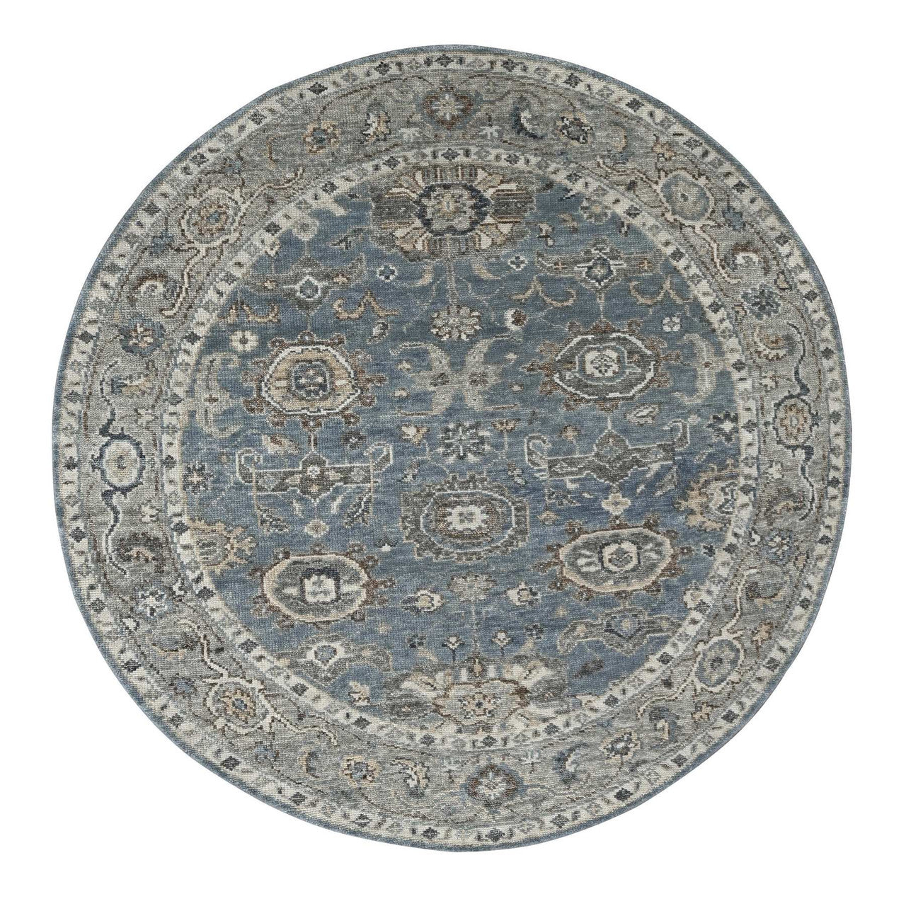 Oushak And Peshawar Wool Hand Knotted Rug Grey Gray 8.0X8.0 -O084223