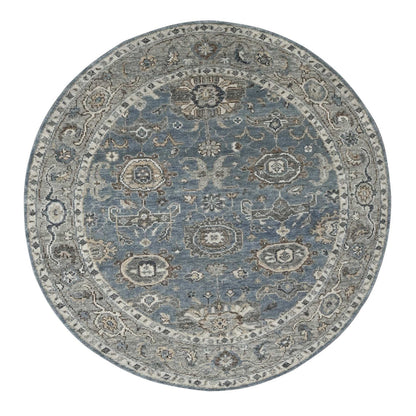 Oushak And Peshawar Wool Hand Knotted Rug Grey Gray 8.0X8.0 -O084223