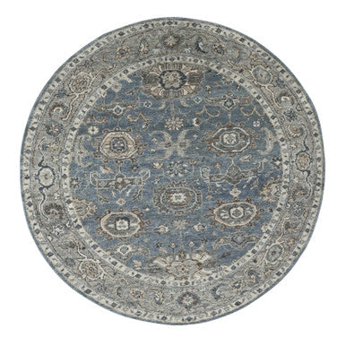 Oushak And Peshawar Wool Hand Knotted Rug Grey Gray 8.0X8.0 -O084223