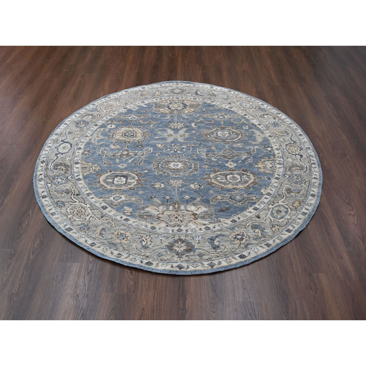 Oushak And Peshawar Wool Hand Knotted Rug Grey Gray 8.0X8.0 -O084223