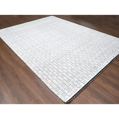 Modern and Contemporary Wool & Silk Hand Loomed Rug Ivory No Border 9.0X12.2 -O084225