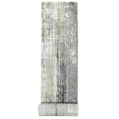 Modern and Contemporary Wool & Silk Hand Knotted Rug Grey No Border 2.9X22.3 -O084234