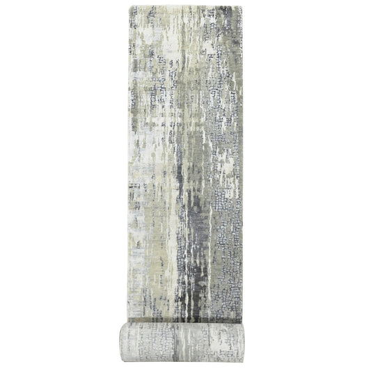Modern and Contemporary Wool & Silk Hand Knotted Rug Grey No Border 2.9X22.3 -O084234
