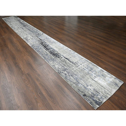 Modern and Contemporary Wool & Silk Hand Knotted Rug Grey No Border 2.9X22.3 -O084234