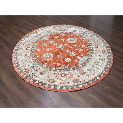 Oushak And Peshawar Wool Hand Knotted Rug Orange Taupe 8.0X8.0 -O084257