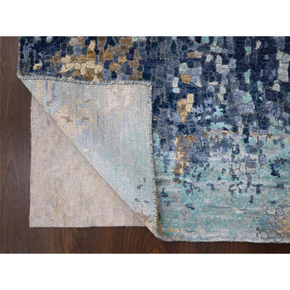 Modern and Contemporary Wool & Silk Hand Knotted Rug Blue No Border 3.2X5.0 -O084259