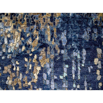Modern and Contemporary Wool & Silk Hand Knotted Rug Blue No Border 3.2X5.0 -O084259