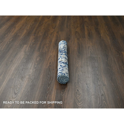 Modern and Contemporary Wool & Silk Hand Knotted Rug Blue No Border 3.2X5.0 -O084259