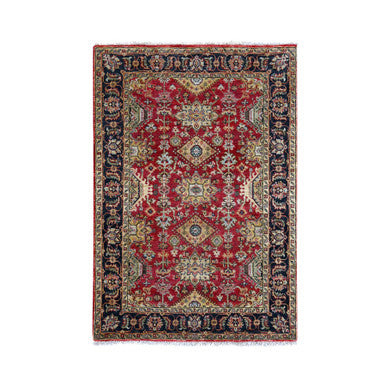 Heriz Wool Hand Knotted Rug Red Black 4.1X6.0 -O084261