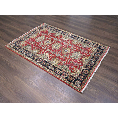 Heriz Wool Hand Knotted Rug Red Black 4.1X6.0 -O084261