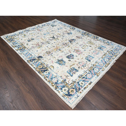 Oushak And Peshawar Wool Hand Knotted Rug Ivory Cerulean 7.10X9.10 -O084293