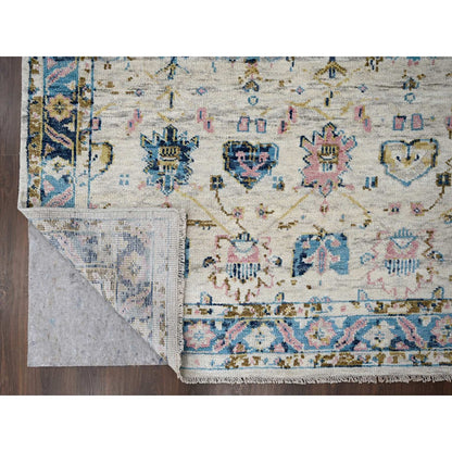Oushak And Peshawar Wool Hand Knotted Rug Ivory Cerulean 7.10X9.10 -O084293