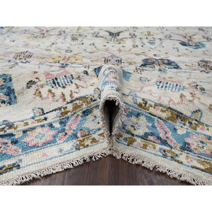Oushak And Peshawar Wool Hand Knotted Rug Ivory Cerulean 7.10X9.10 -O084293